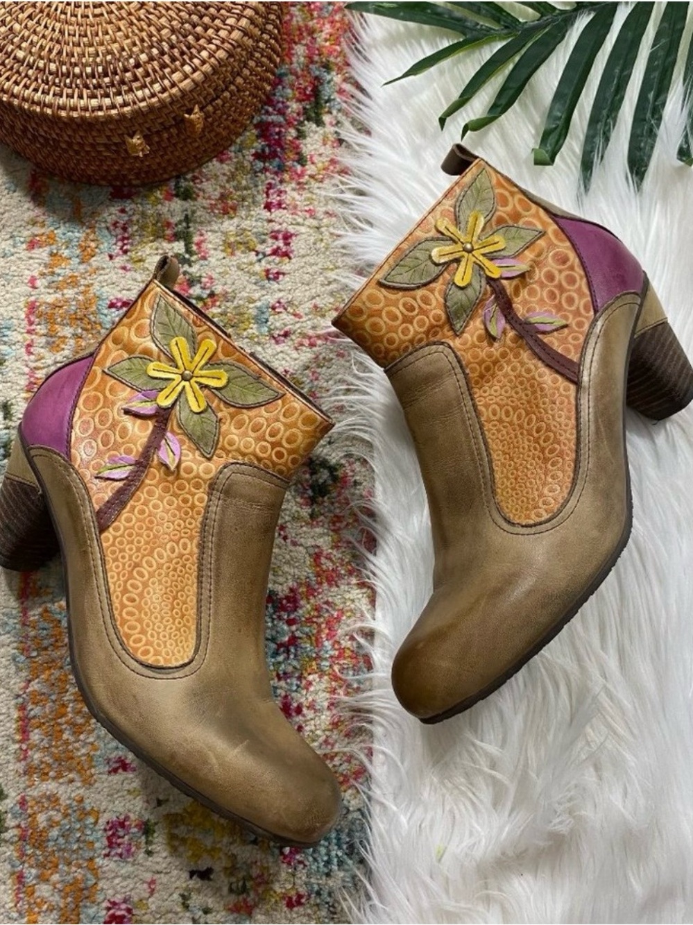 Sprint Step L'Artiste Funky Flower Leather Heeled Ankle Boots Booties 42